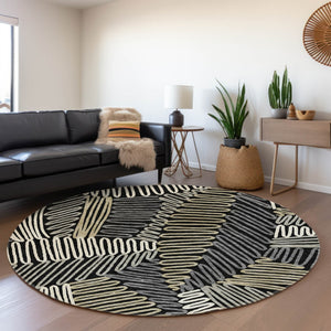 Homeroots 3' Floral Washable Area Rug In Artichoke Green, Brown, And Ivory For Indoor Or Outdoor Use 8' Round Polyester 593922