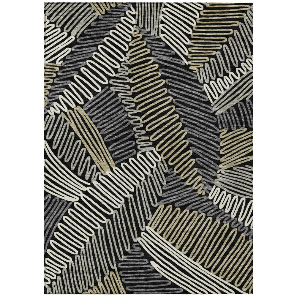 HomeRoots 9' Floral Area Rug in Black, Gray, and Ivory - Stylish, Washable, and Durable for Indoor/Outdoor Use 9' X 12' 593924