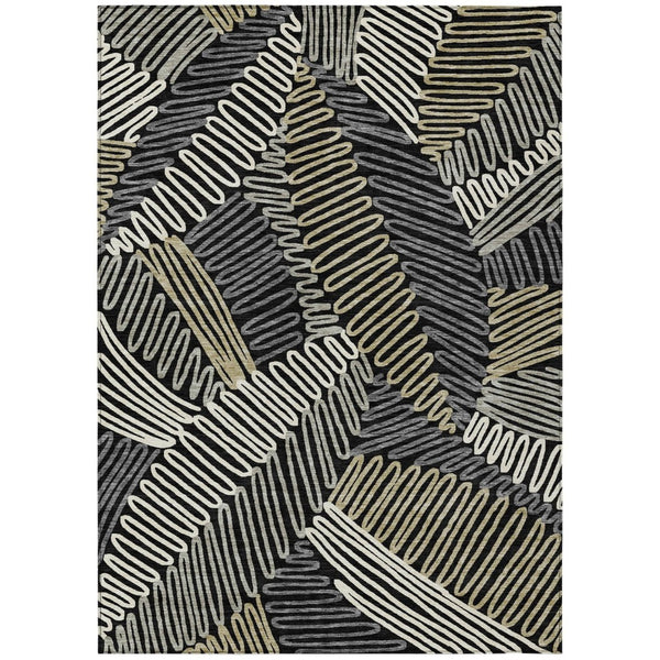 HomeRoots 9' Floral Area Rug in Black, Gray, and Ivory - Stylish, Washable, and Durable for Indoor/Outdoor Use 9' X 12' 593924