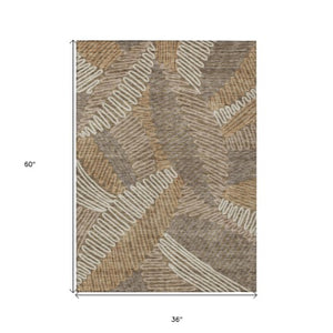 Homeroots 3' Floral Washable Area Rug In Artichoke Green, Brown, And Ivory For Indoor Or Outdoor Use 3' X 5' Polyester 593926