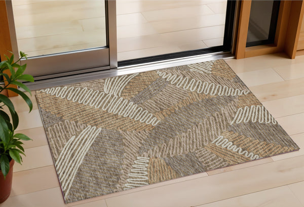 Homeroots 3' Floral Washable Area Rug In Artichoke Green, Brown, And Ivory For Indoor Or Outdoor Use 3' X 5' Polyester 593926