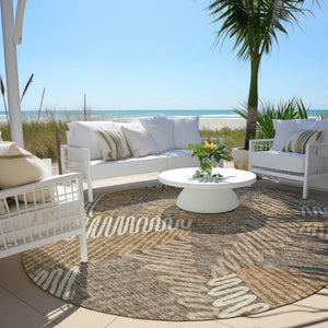 Homeroots 3' Floral Washable Area Rug In Artichoke Green, Brown, And Ivory For Indoor Or Outdoor Use 8' Round Polyester 593928