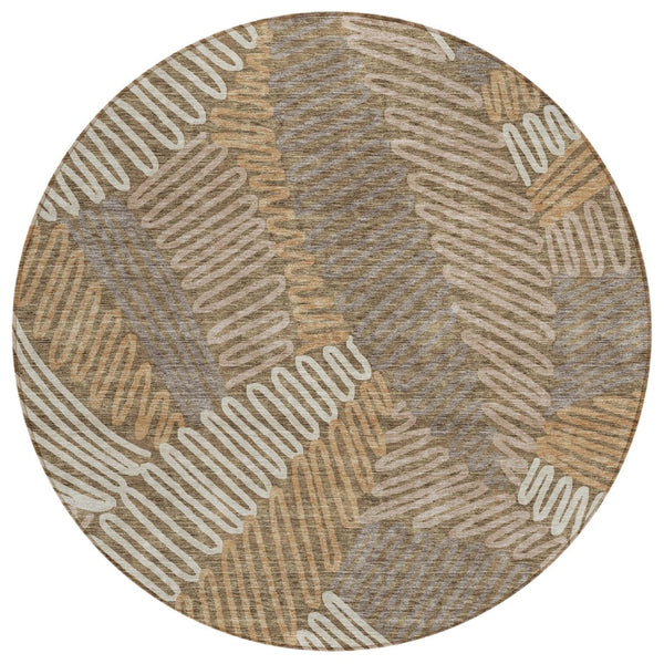 HomeRoots 5' Timeless Brown and Ivory Floral Washable Area Rug for Indoor and Outdoor Elegance, Durable Style 8' Round 593928
