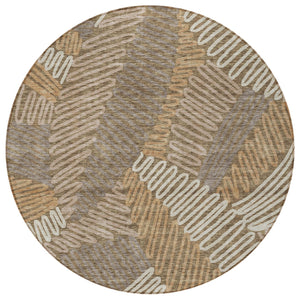 Homeroots 3' Floral Washable Area Rug In Artichoke Green, Brown, And Ivory For Indoor Or Outdoor Use 8' Round Polyester 593928