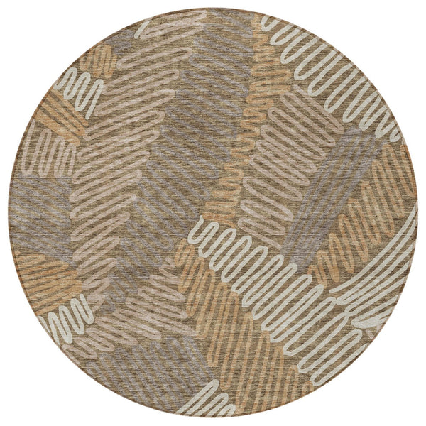 Homeroots 3' Floral Washable Area Rug In Artichoke Green, Brown, And Ivory For Indoor Or Outdoor Use 8' Round Polyester 593928