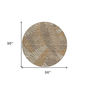 Homeroots 3' Floral Washable Area Rug In Artichoke Green, Brown, And Ivory For Indoor Or Outdoor Use 8' Round Polyester 593928