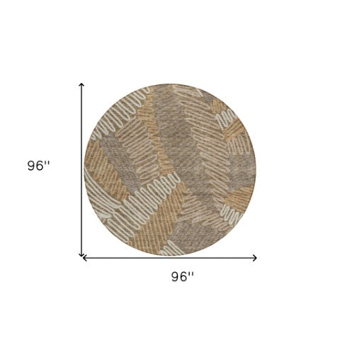 Homeroots 3' Floral Washable Area Rug In Artichoke Green, Brown, And Ivory For Indoor Or Outdoor Use 8' Round Polyester 593928