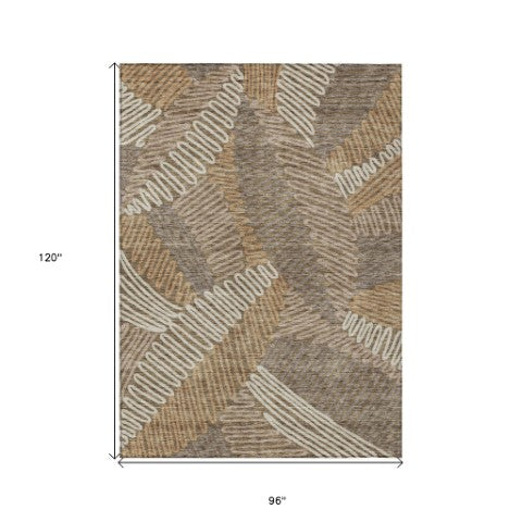 Homeroots 3' Floral Washable Area Rug In Artichoke Green, Brown, And Ivory For Indoor Or Outdoor Use 8' X 10' Polyester 593929