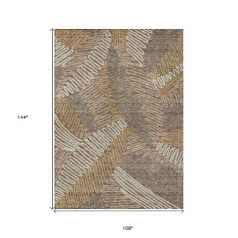 Homeroots 3' Floral Washable Area Rug In Artichoke Green, Brown, And Ivory For Indoor Or Outdoor Use 9' X 12' Polyester 593930