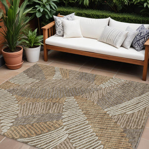Homeroots 3' Floral Washable Area Rug In Artichoke Green, Brown, And Ivory For Indoor Or Outdoor Use 9' X 12' Polyester 593930