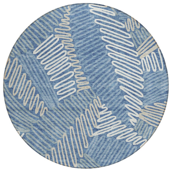 HomeRoots 5' Blue Gray and Ivory Floral Washable Area Rug – Durable Style for Indoor and Outdoor Spaces 8' Round 593934