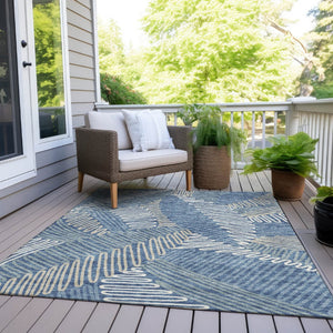 HomeRoots 5' Blue Gray and Ivory Floral Washable Area Rug – Durable Style for Indoor and Outdoor Spaces 8' X 10' 593935