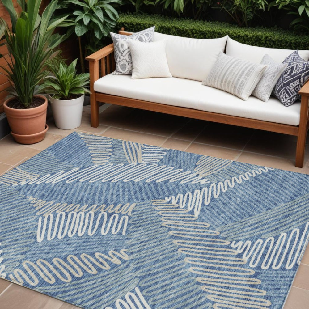 HomeRoots 9' Blue Gray and Ivory Floral Area Rug - Washable, Durable, Stylish for Indoor & Outdoor Spaces 9' X 12' 593936