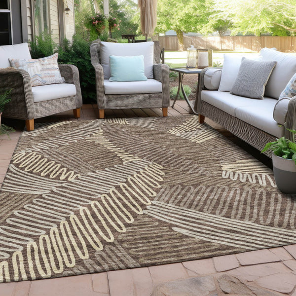Homeroots 3' Floral Washable Area Rug In Artichoke Green, Brown, And Ivory For Indoor Or Outdoor Use 3' X 5' Polyester 593938