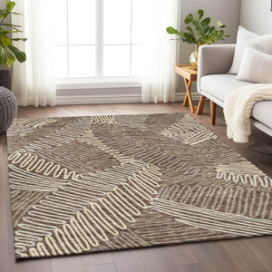 Homeroots 3' Floral Washable Area Rug In Artichoke Green, Brown, And Ivory For Indoor Or Outdoor Use 3' X 5' Polyester 593938