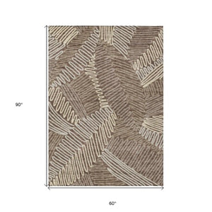 Homeroots 3' Floral Washable Area Rug In Artichoke Green, Brown, And Ivory For Indoor Or Outdoor Use 5' X 8' Polyester 593939