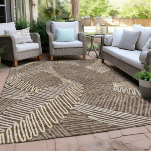 Homeroots 3' Floral Washable Area Rug In Artichoke Green, Brown, And Ivory For Indoor Or Outdoor Use 5' X 8' Polyester 593939
