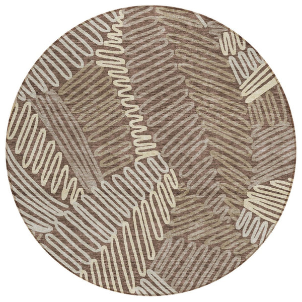 HomeRoots 5' Durable Chocolate and Ivory Floral Area Rug for Indoor or Outdoor Use – Washable and Stylish 8' Round 593940