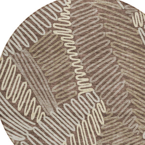 Homeroots 3' Floral Washable Area Rug In Artichoke Green, Brown, And Ivory For Indoor Or Outdoor Use 8' Round Polyester 593940