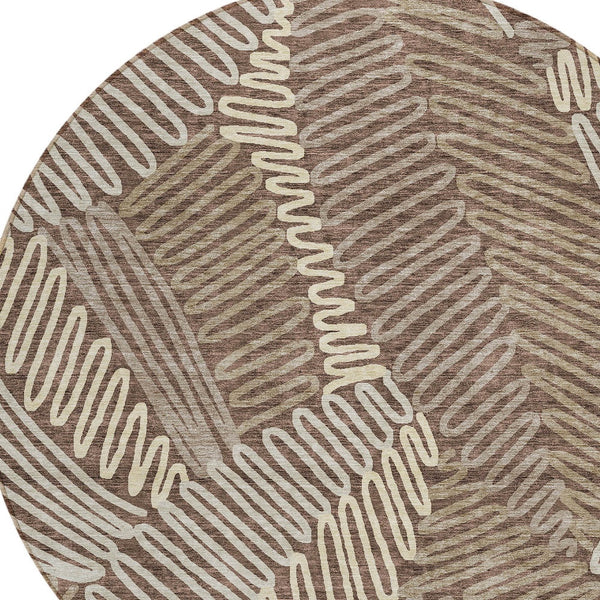 Homeroots 3' Floral Washable Area Rug In Artichoke Green, Brown, And Ivory For Indoor Or Outdoor Use 8' Round Polyester 593940