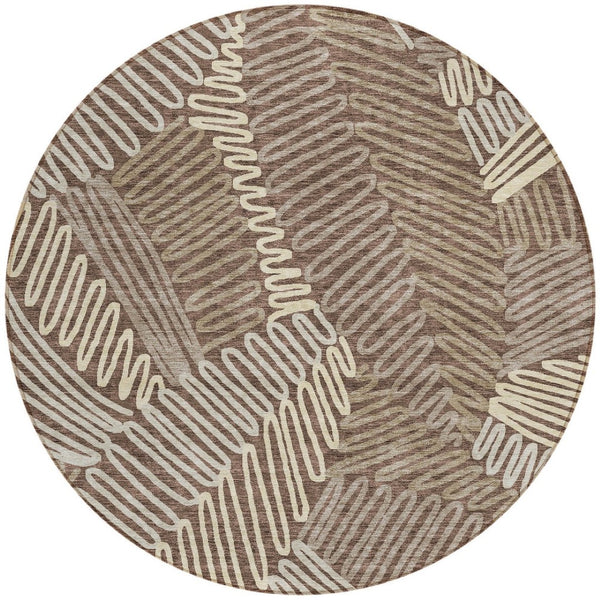 Homeroots 3' Floral Washable Area Rug In Artichoke Green, Brown, And Ivory For Indoor Or Outdoor Use 8' Round Polyester 593940