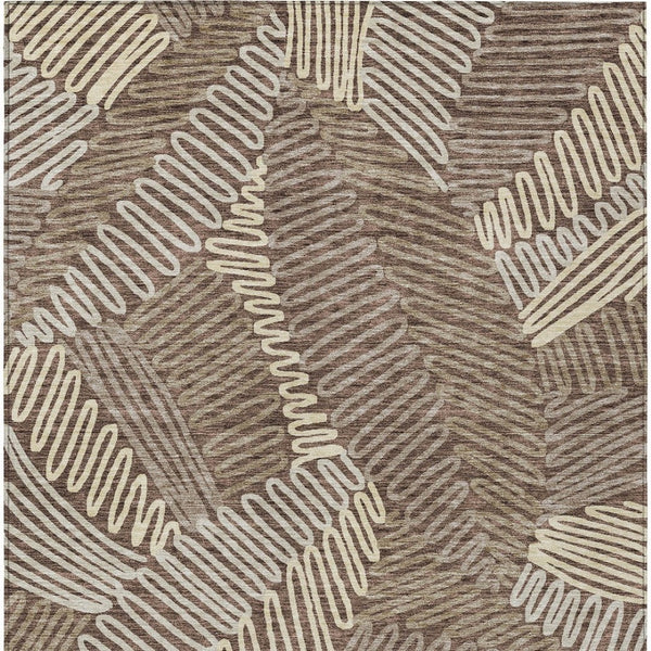 Homeroots 3' Floral Washable Area Rug In Artichoke Green, Brown, And Ivory For Indoor Or Outdoor Use 8' X 10' Polyester 593941