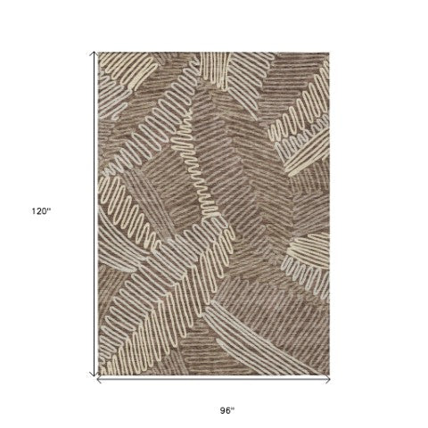 Homeroots 3' Floral Washable Area Rug In Artichoke Green, Brown, And Ivory For Indoor Or Outdoor Use 8' X 10' Polyester 593941