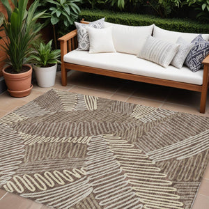 Homeroots 3' Floral Washable Area Rug In Artichoke Green, Brown, And Ivory For Indoor Or Outdoor Use 8' X 10' Polyester 593941