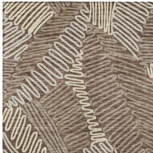 Homeroots 3' Floral Washable Area Rug In Artichoke Green, Brown, And Ivory For Indoor Or Outdoor Use 8' X 10' Polyester 593941