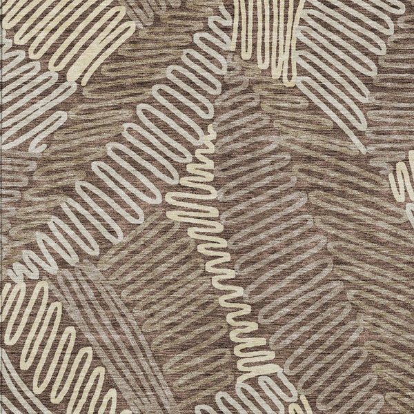 Homeroots 3' Floral Washable Area Rug In Artichoke Green, Brown, And Ivory For Indoor Or Outdoor Use 9' X 12' Polyester 593942