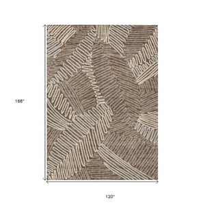Homeroots 3' Floral Washable Area Rug In Artichoke Green, Brown, And Ivory For Indoor Or Outdoor Use 10' X 14' Polyester 593943