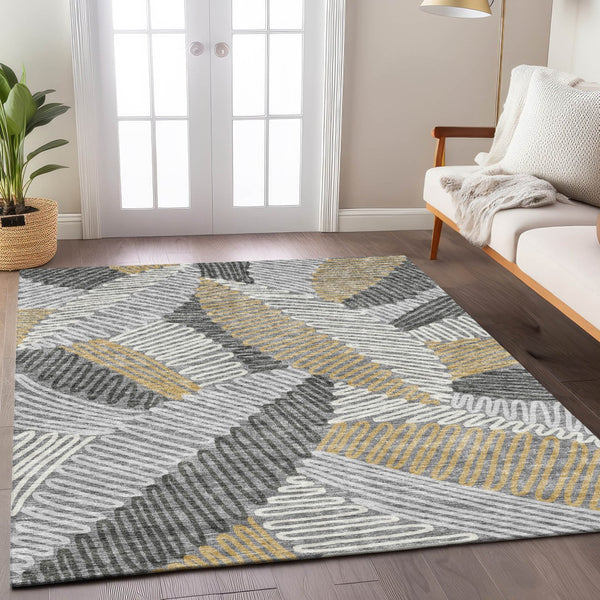 Homeroots 3' Floral Washable Area Rug In Artichoke Green, Brown, And Ivory For Indoor Or Outdoor Use 5' X 8' Polyester 593945