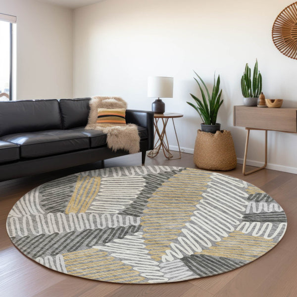 Homeroots 3' Floral Washable Area Rug In Artichoke Green, Brown, And Ivory For Indoor Or Outdoor Use 8' Round Polyester 593946