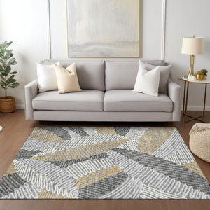 Homeroots 3' Floral Washable Area Rug In Artichoke Green, Brown, And Ivory For Indoor Or Outdoor Use 9' X 12' Polyester 593948