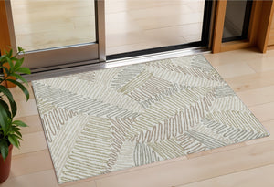 Homeroots 3' Floral Washable Area Rug In Artichoke Green, Brown, And Ivory For Indoor Or Outdoor Use 3' X 5' Polyester 593950