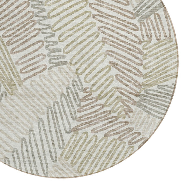 Homeroots 3' Floral Washable Area Rug In Artichoke Green, Brown, And Ivory For Indoor Or Outdoor Use 8' Round Polyester 593952