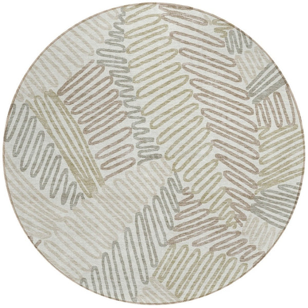 Homeroots 3' Floral Washable Area Rug In Artichoke Green, Brown, And Ivory For Indoor Or Outdoor Use 8' Round Polyester 593952