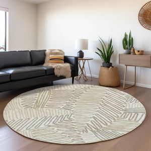 Homeroots 3' Floral Washable Area Rug In Artichoke Green, Brown, And Ivory For Indoor Or Outdoor Use 8' Round Polyester 593952
