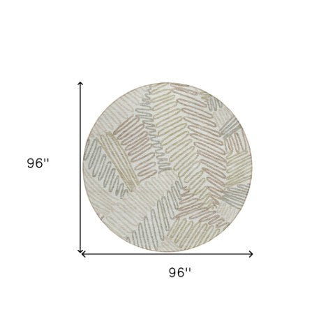 Homeroots 3' Floral Washable Area Rug In Artichoke Green, Brown, And Ivory For Indoor Or Outdoor Use 8' Round Polyester 593952