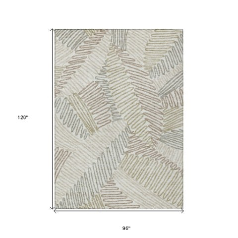 Homeroots 3' Floral Washable Area Rug In Artichoke Green, Brown, And Ivory For Indoor Or Outdoor Use 8' X 10' Polyester 593953