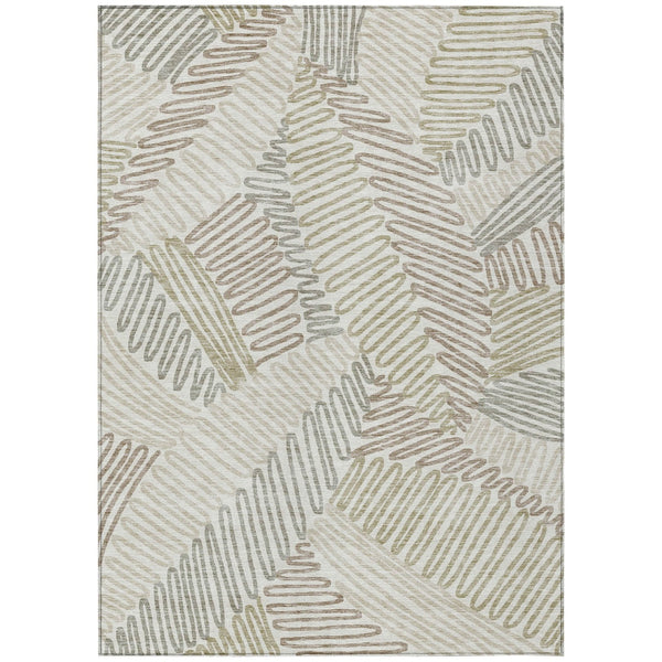 Homeroots 3' Floral Washable Area Rug In Artichoke Green, Brown, And Ivory For Indoor Or Outdoor Use 9' X 12' Polyester 593954