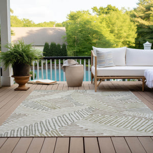 Homeroots 3' Floral Washable Area Rug In Artichoke Green, Brown, And Ivory For Indoor Or Outdoor Use 9' X 12' Polyester 593954