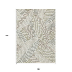 Homeroots 3' Floral Washable Area Rug In Artichoke Green, Brown, And Ivory For Indoor Or Outdoor Use 10' X 14' Polyester 593955