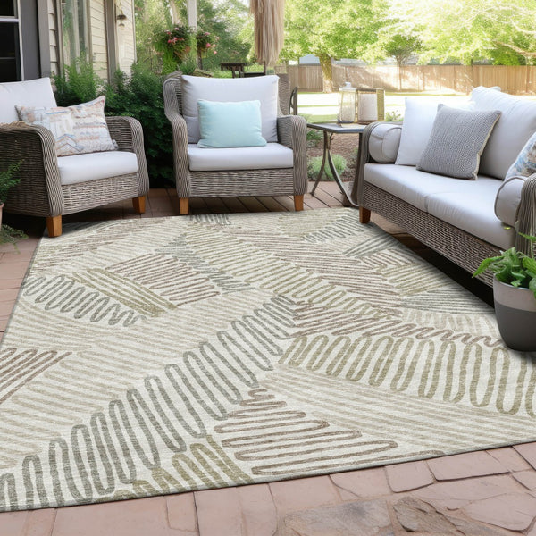 Homeroots 3' Floral Washable Area Rug In Artichoke Green, Brown, And Ivory For Indoor Or Outdoor Use 10' X 14' Polyester 593955