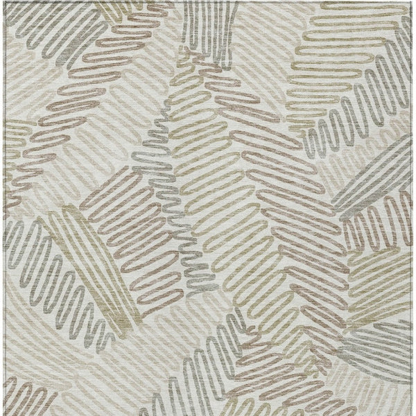 Homeroots 3' Floral Washable Area Rug In Artichoke Green, Brown, And Ivory For Indoor Or Outdoor Use 10' X 14' Polyester 593955