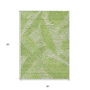 Homeroots 3' Floral Washable Area Rug In Artichoke Green, Brown, And Ivory For Indoor Or Outdoor Use 3' X 5' Polyester 593956