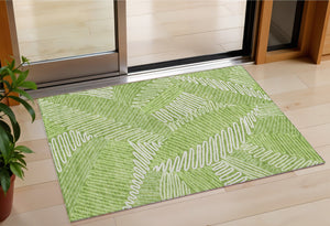 Homeroots 3' Floral Washable Area Rug In Artichoke Green, Brown, And Ivory For Indoor Or Outdoor Use 3' X 5' Polyester 593956