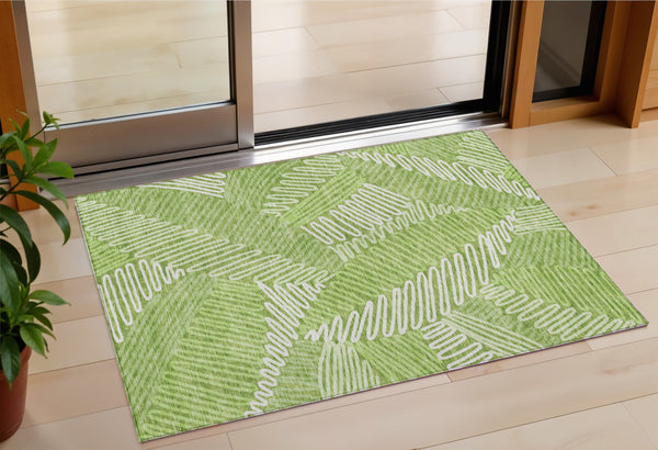 Homeroots 3' Floral Washable Area Rug In Artichoke Green, Brown, And Ivory For Indoor Or Outdoor Use 3' X 5' Polyester 593956