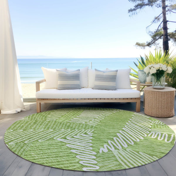 Homeroots 3' Floral Washable Area Rug In Artichoke Green, Brown, And Ivory For Indoor Or Outdoor Use 8' Round Polyester 593958