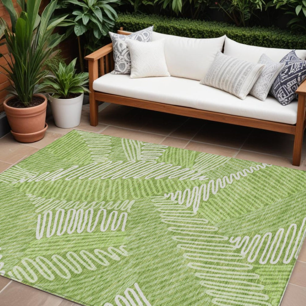HomeRoots 5' Vibrant Lime Green and Ivory Floral Area Rug for Indoor and Outdoor Spaces, Easy Care & Durable 10' X 14' 593961